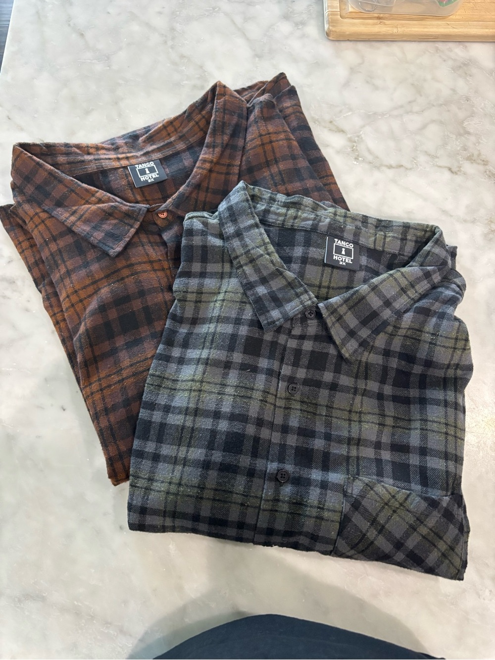 Tango Hotel Men's Plaid Button-Down Shirt - Olive/Gray and Brown/Black